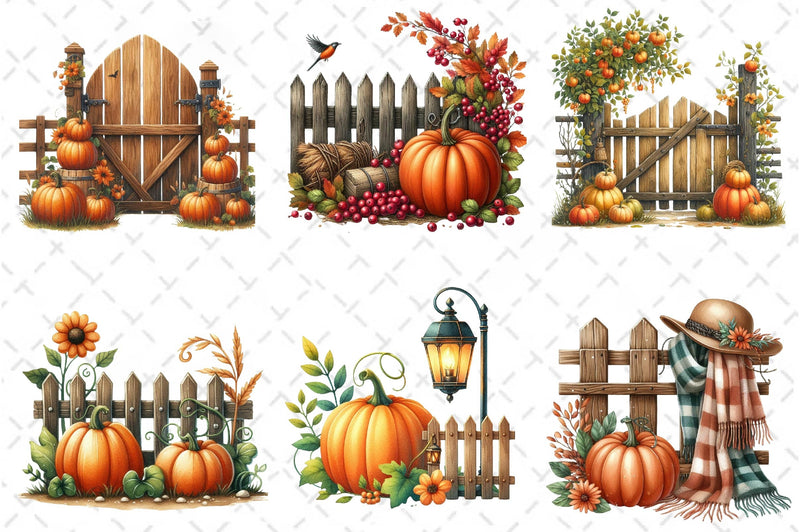 Fall Pumpkin Fence Clipart Bundle 3 - CraftNest - Digital Crafting and Art