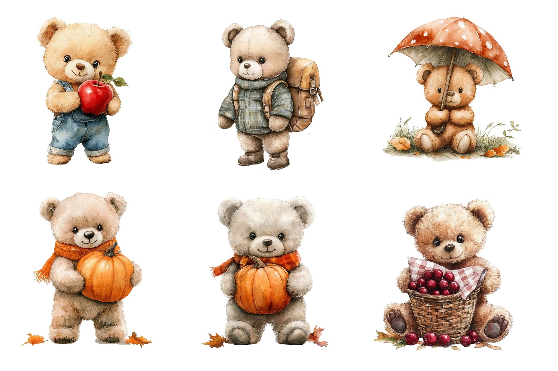 Autumn Teddy Bear Clipart Bundle 3 - CraftNest - Digital Crafting and Art