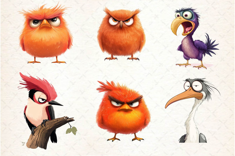 Funny Grumpy Birds Clipart Bundle - CraftNest - Digital Crafting and Art