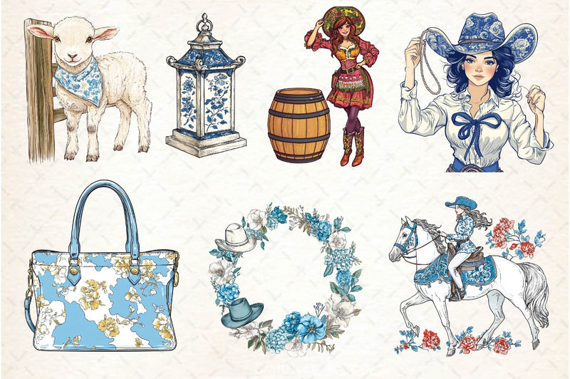 Cute Chinoiserie Cowgirl Clipart Bundle 2 - CraftNest - Digital Crafting and Art