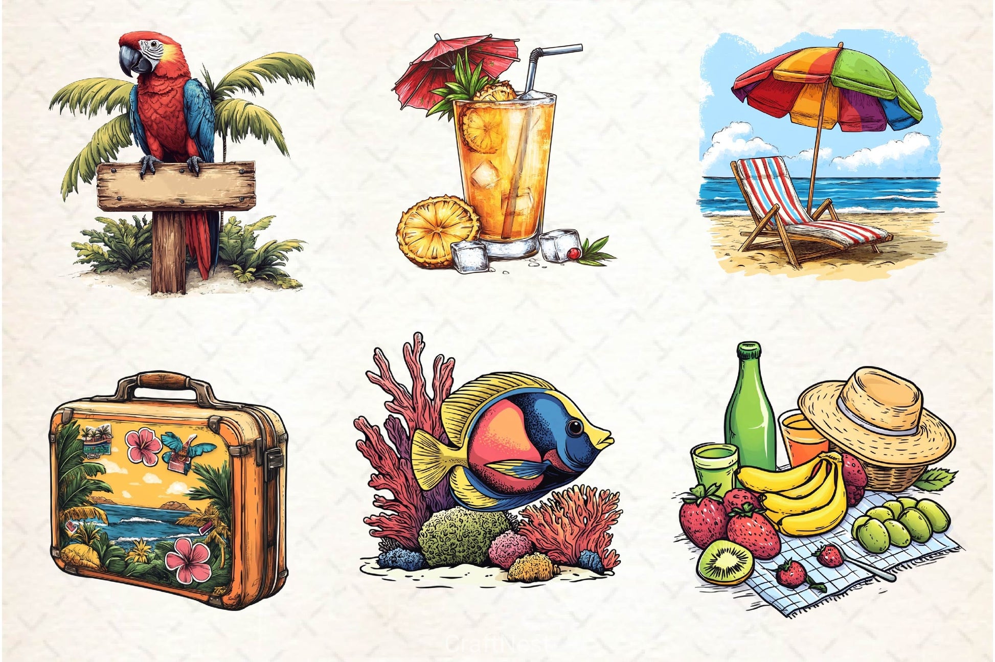 Tropical Summer Vacation Beach Clipart Bundle - CraftNest - Digital Crafting and Art
