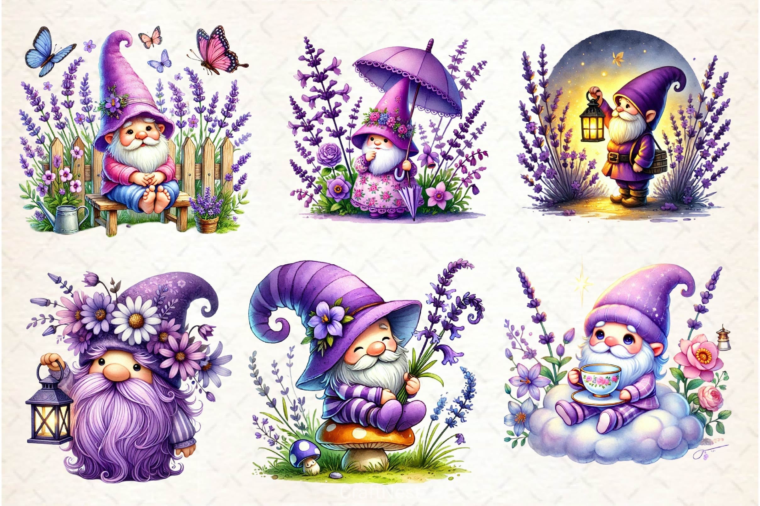 Lavender Purple Gnome Clipart Bundle 4 - CraftNest - Digital Crafting and Art