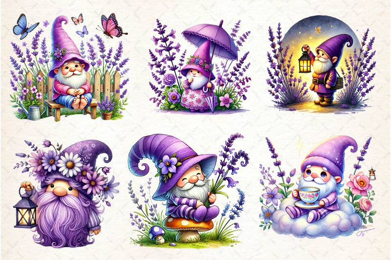 Lavender Purple Gnome Clipart Bundle 4 - CraftNest - Digital Crafting and Art
