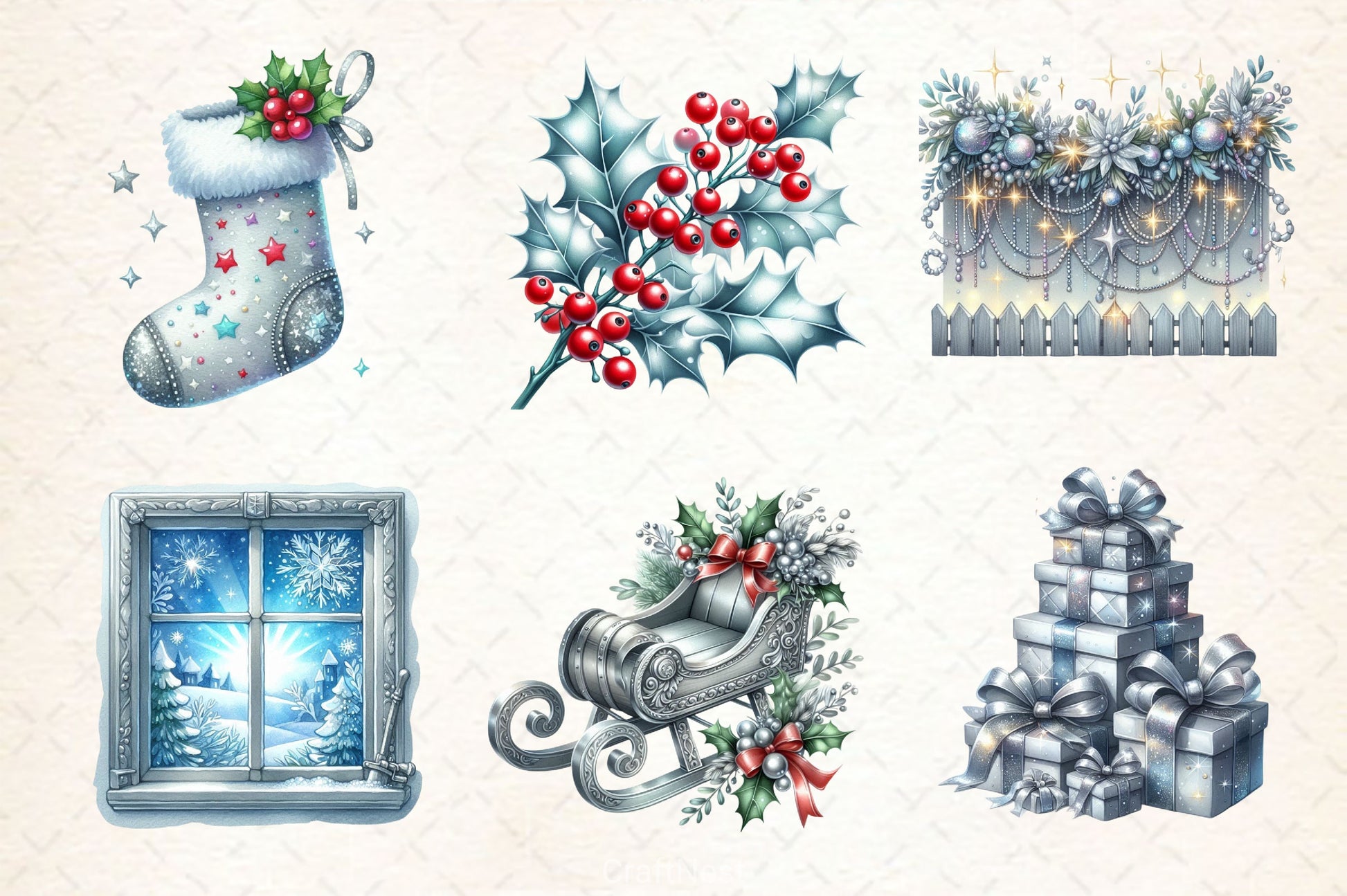 Silver Christmas Clipart Bundle 2 - CraftNest - Digital Crafting and Art