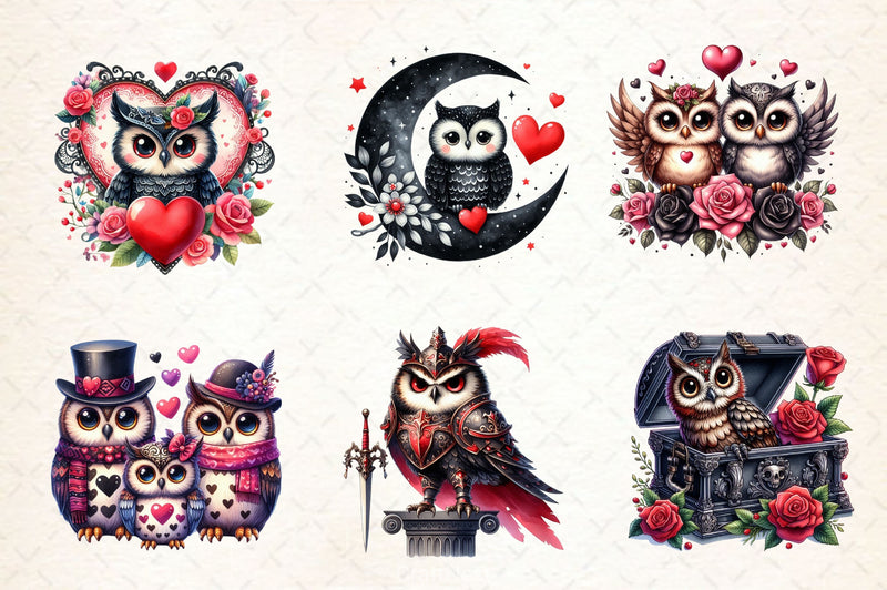 Valentine Gothic Owls Clipart Bundle 3 - CraftNest - Digital Crafting and Art
