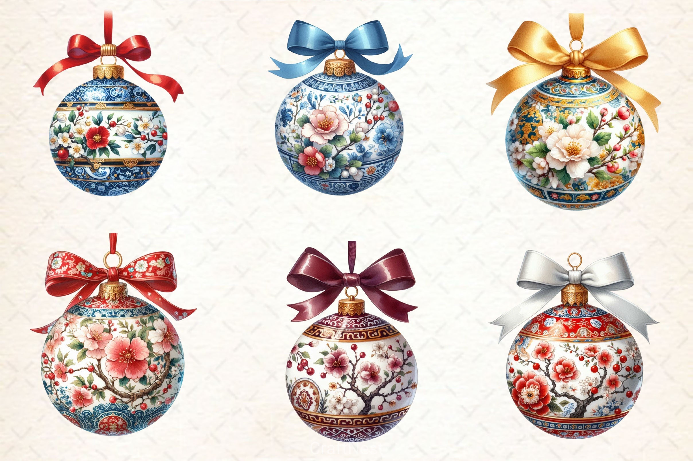 Xmas Chinoiserie Ornaments Clipart Bundle - CraftNest - Digital Crafting and Art