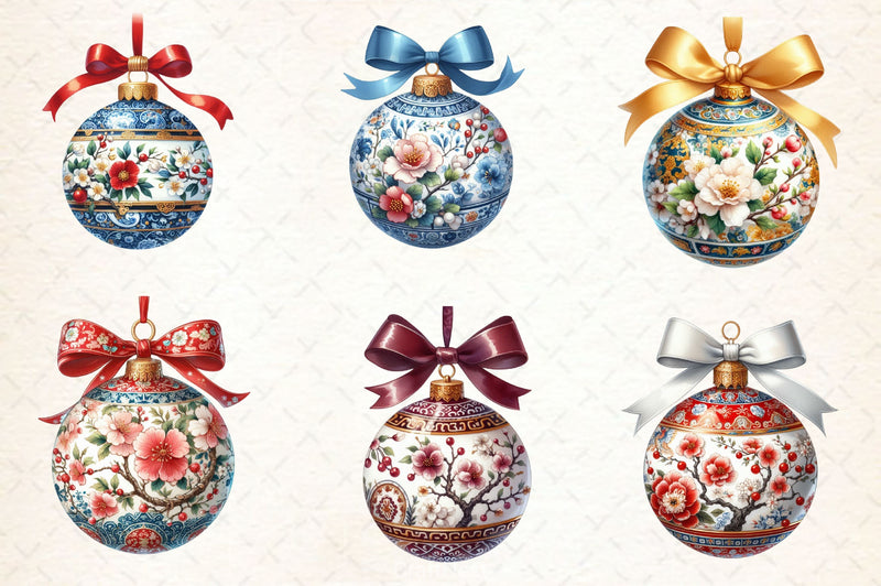 Xmas Chinoiserie Ornaments Clipart Bundle - CraftNest - Digital Crafting and Art