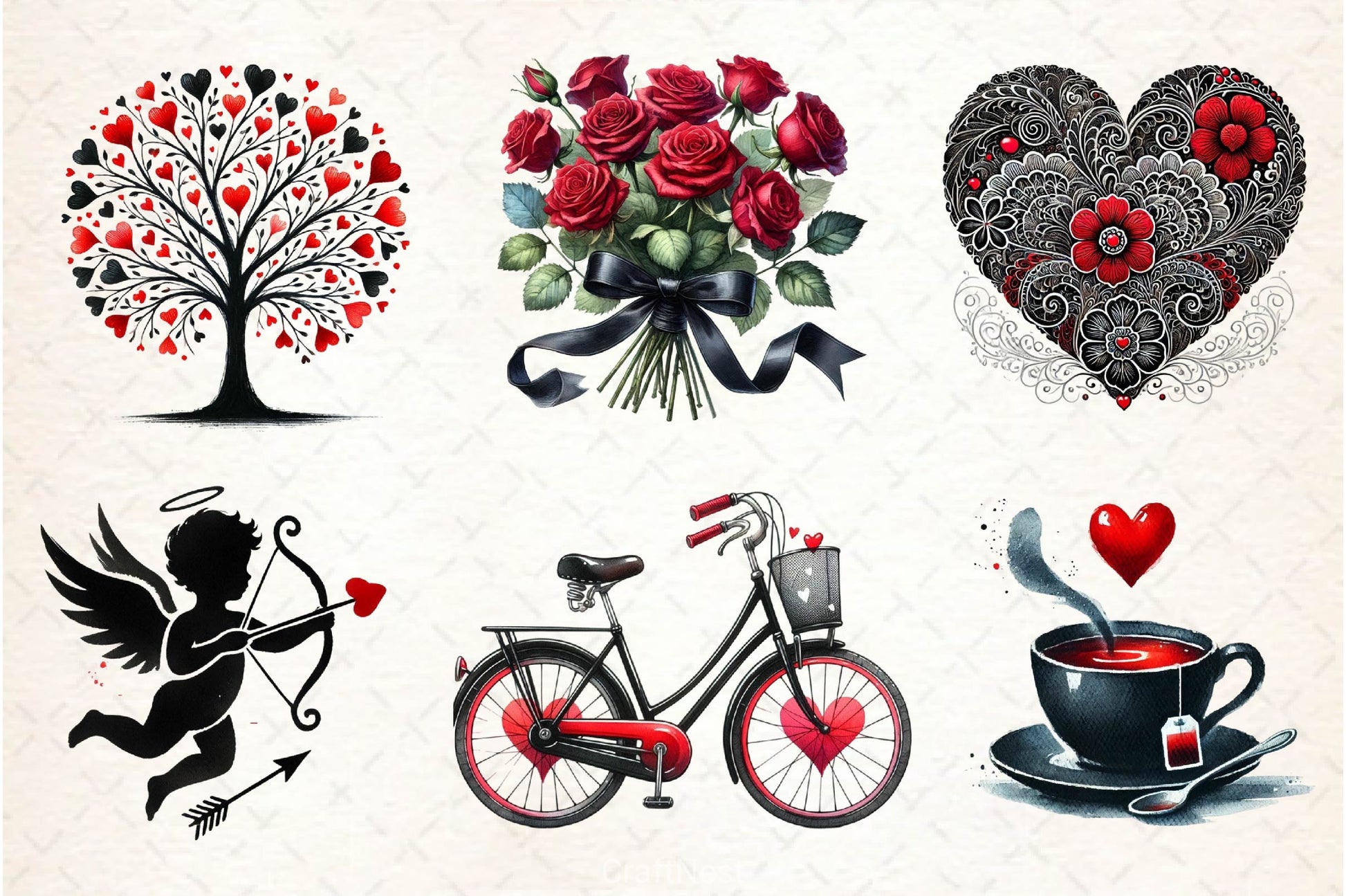 Black Valentine Clipart Bundle 3 - CraftNest - Digital Crafting and Art