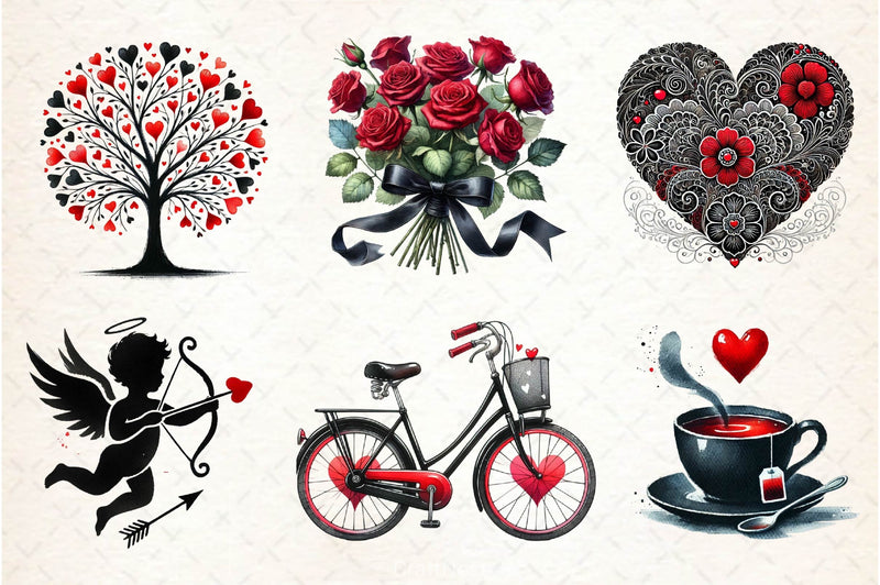 Black Valentine Clipart Bundle 3 - CraftNest - Digital Crafting and Art