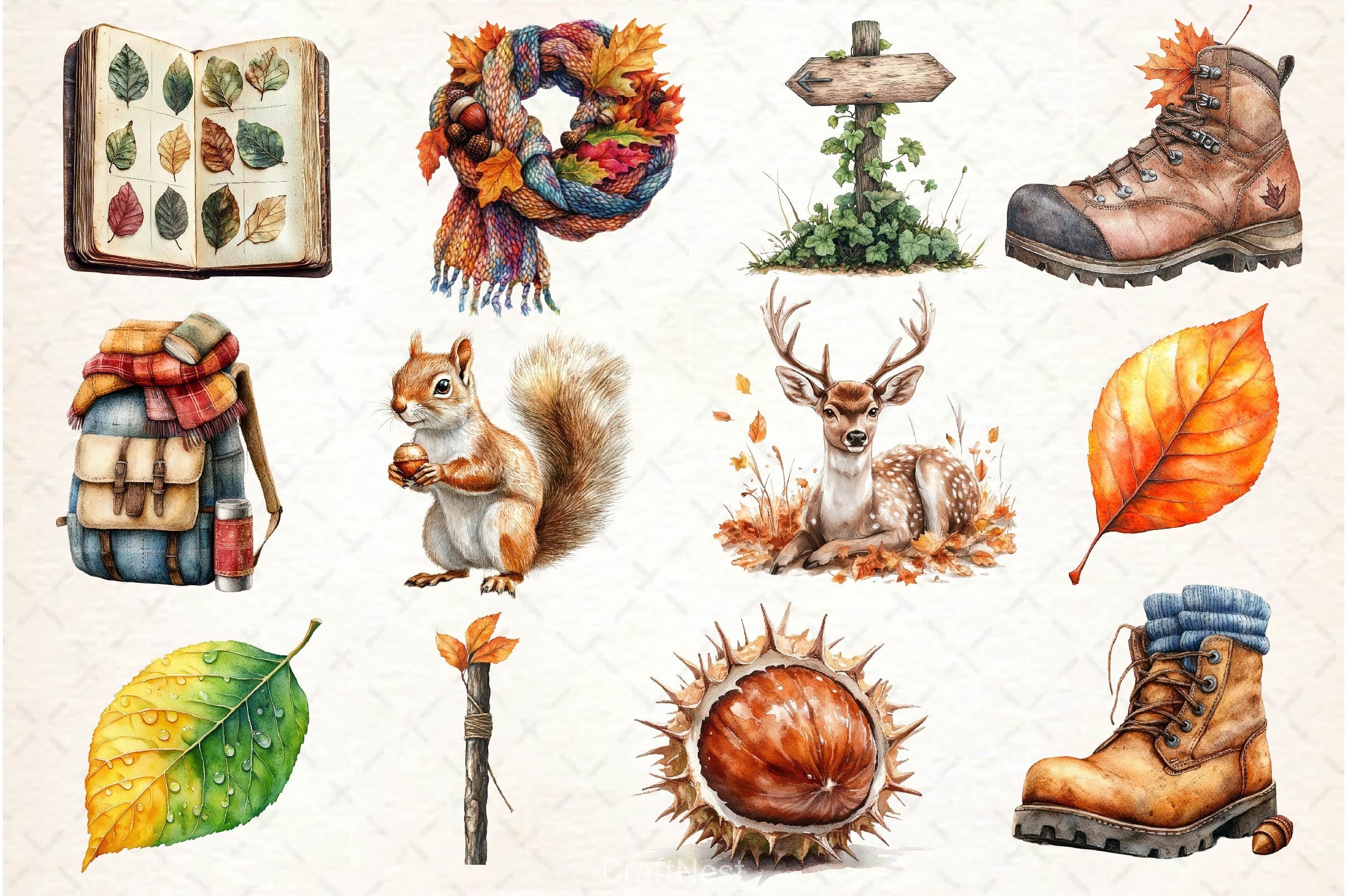Autumn Nature Walk Clipart Bundle 3 - CraftNest - Digital Crafting and Art