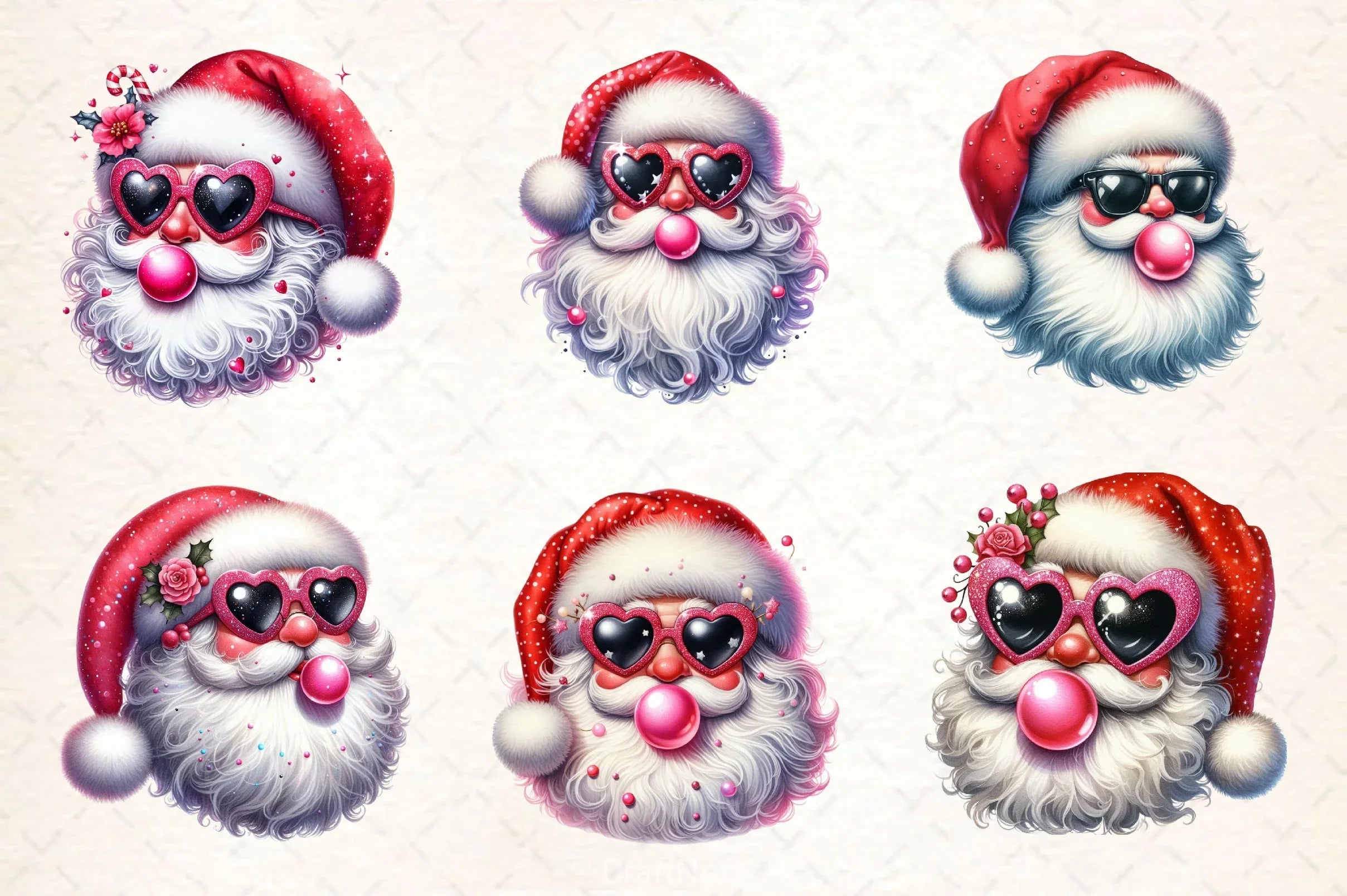 Retro Santa Blowing Bubble Designs Clipart Bundle - CraftNest - Digital Crafting and Art