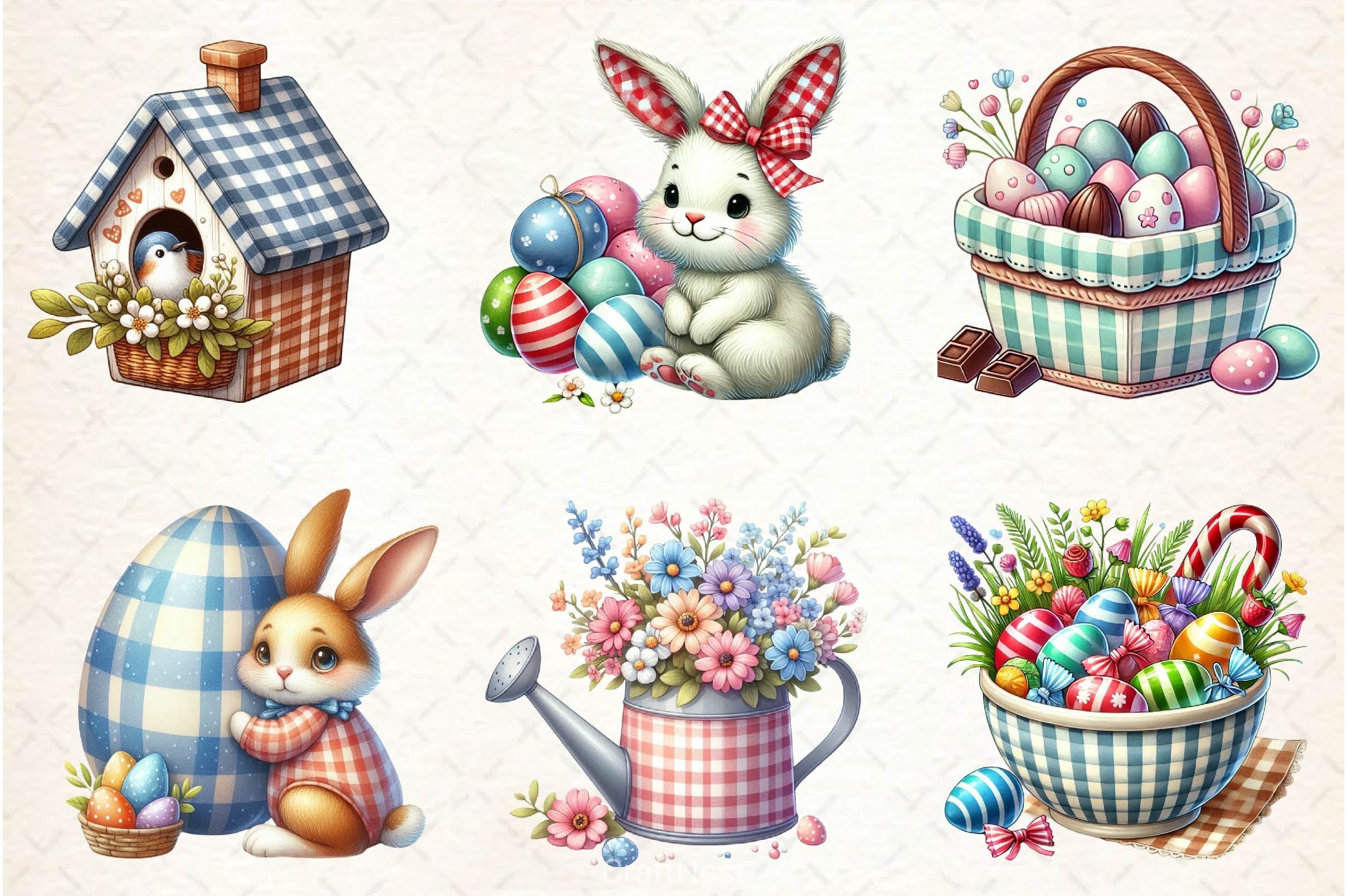 Easter Gingham Ceramic Clipart Bundle - CraftNest - Digital Crafting and Art