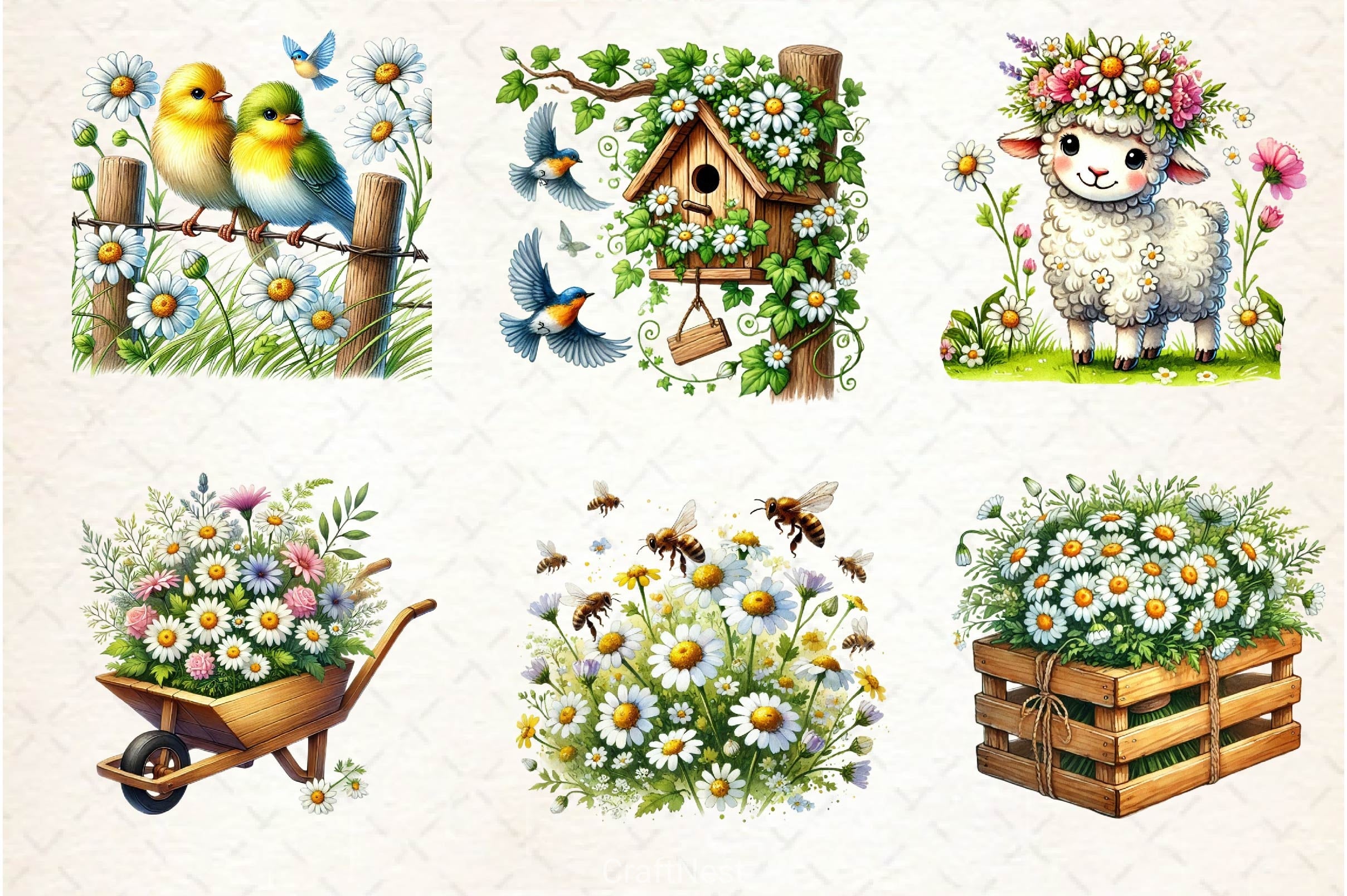 Spring Daisy Farm Clipart Bundle 2 - CraftNest - Digital Crafting and Art