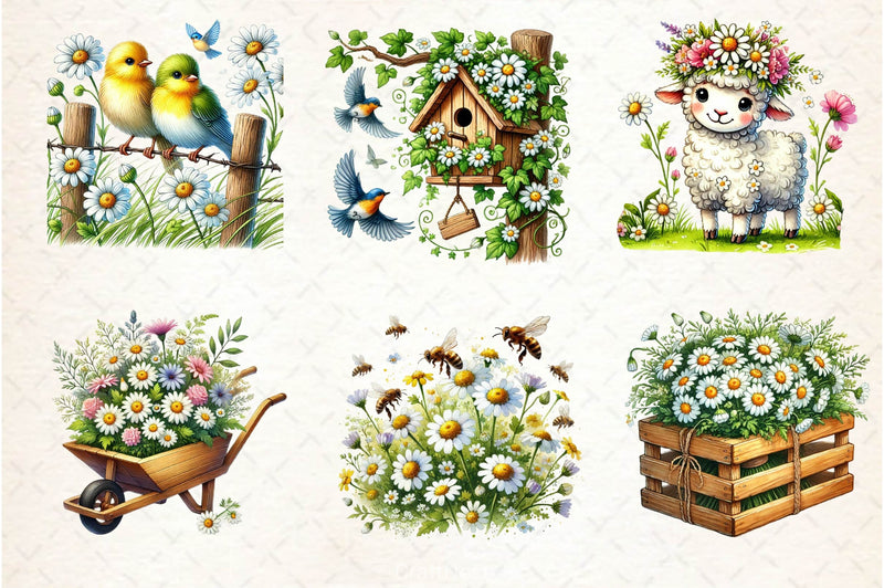 Spring Daisy Farm Clipart Bundle 2 - CraftNest - Digital Crafting and Art