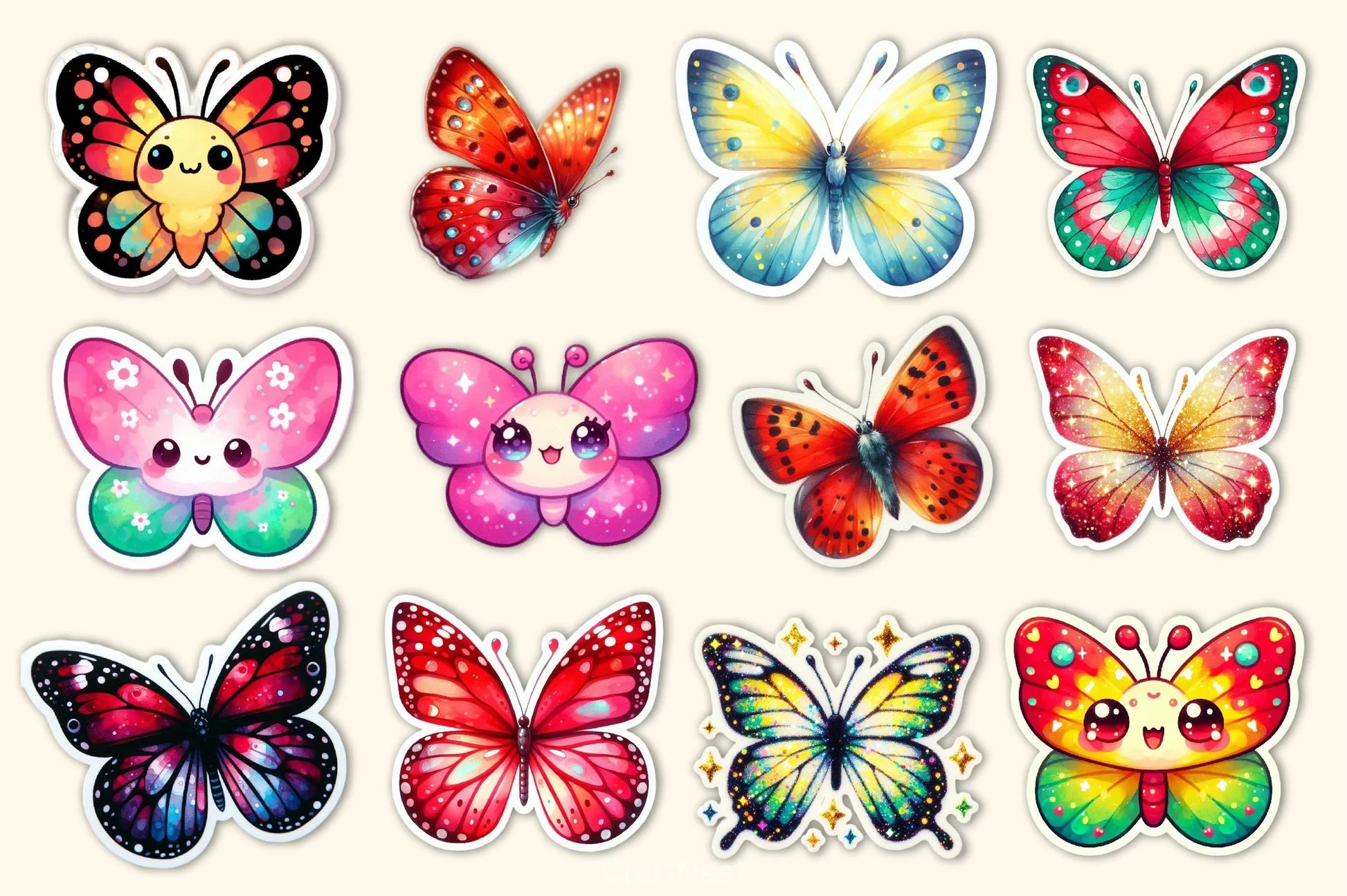 Kawaii Butterfly Stickers Sticker Clipart Bundle 3 - CraftNest - Digital Crafting and Art
