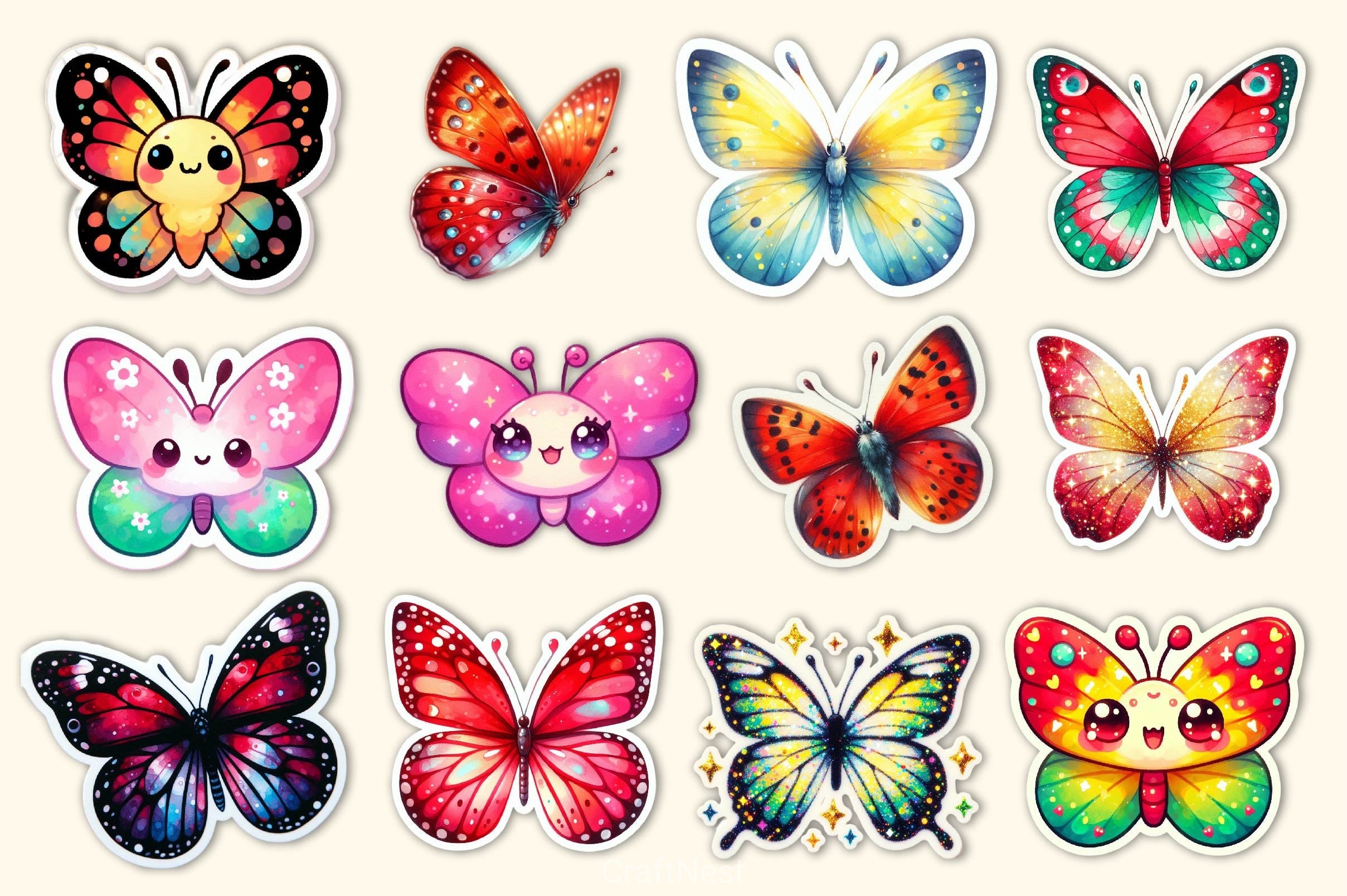 Kawaii Butterfly Stickers Sticker Clipart Bundle 3 - CraftNest - Digital Crafting and Art