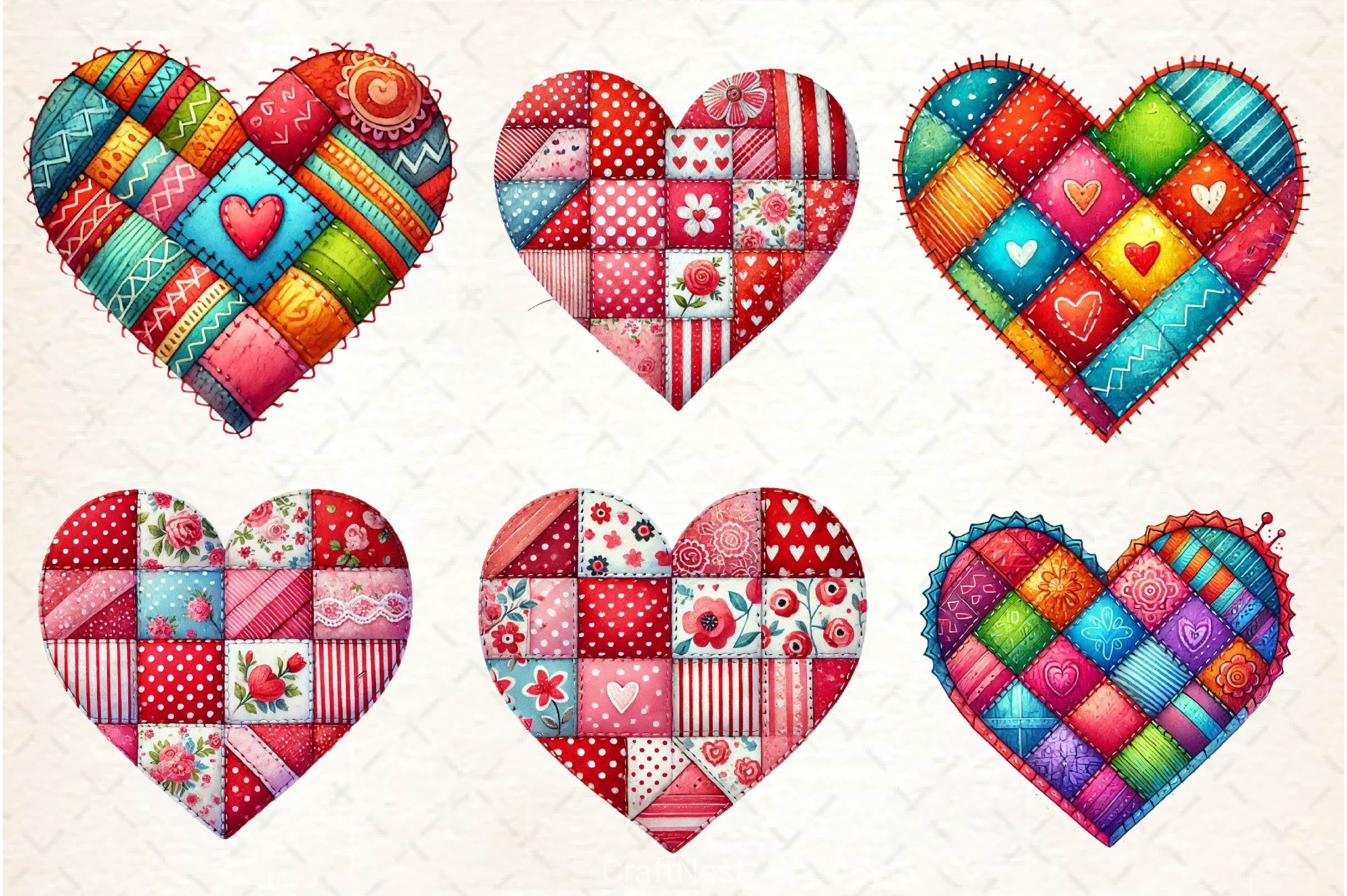Patchwork Heart Valentines Day Clipart Bundle 2 - CraftNest - Digital Crafting and Art
