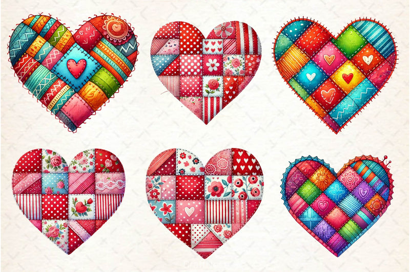 Patchwork Heart Valentines Day Clipart Bundle 2 - CraftNest - Digital Crafting and Art