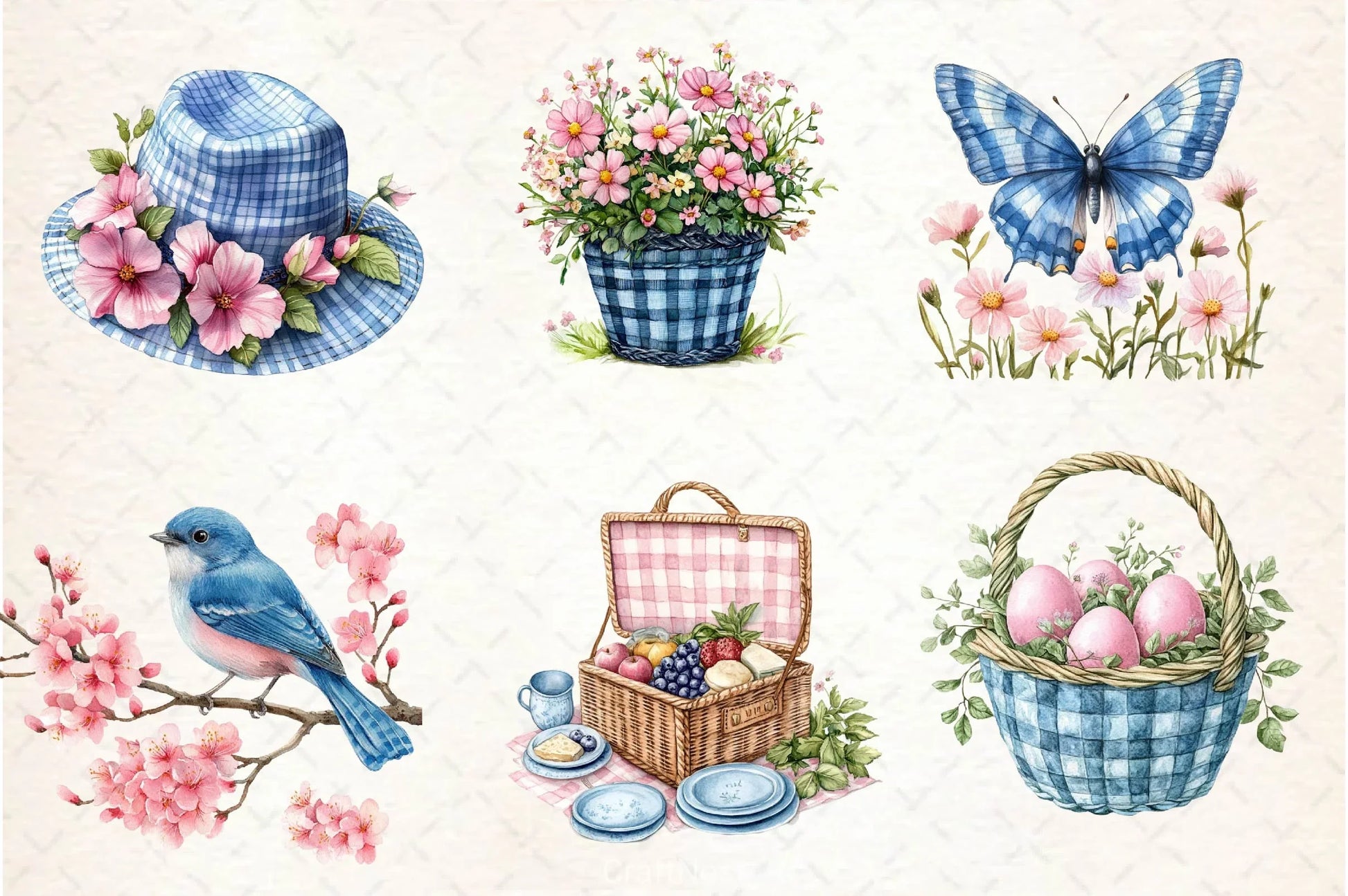 Blue & Pink Gingham Spring Clipart Bundle 10 - CraftNest - Digital Crafting and Art