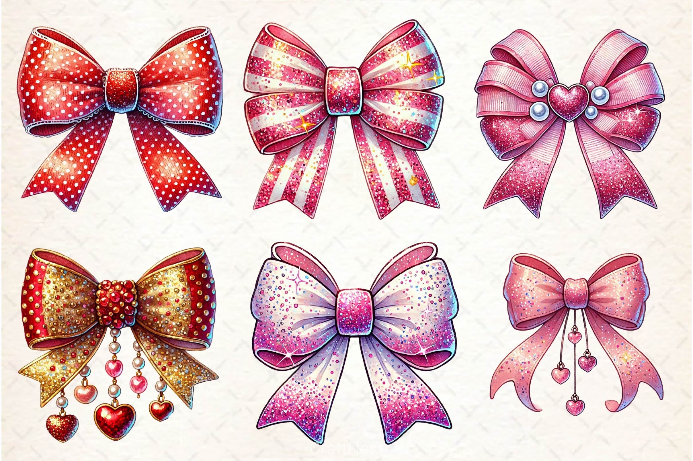 Glitter Coquette Valentine Bow Clipart Bundle - CraftNest - Digital Crafting and Art