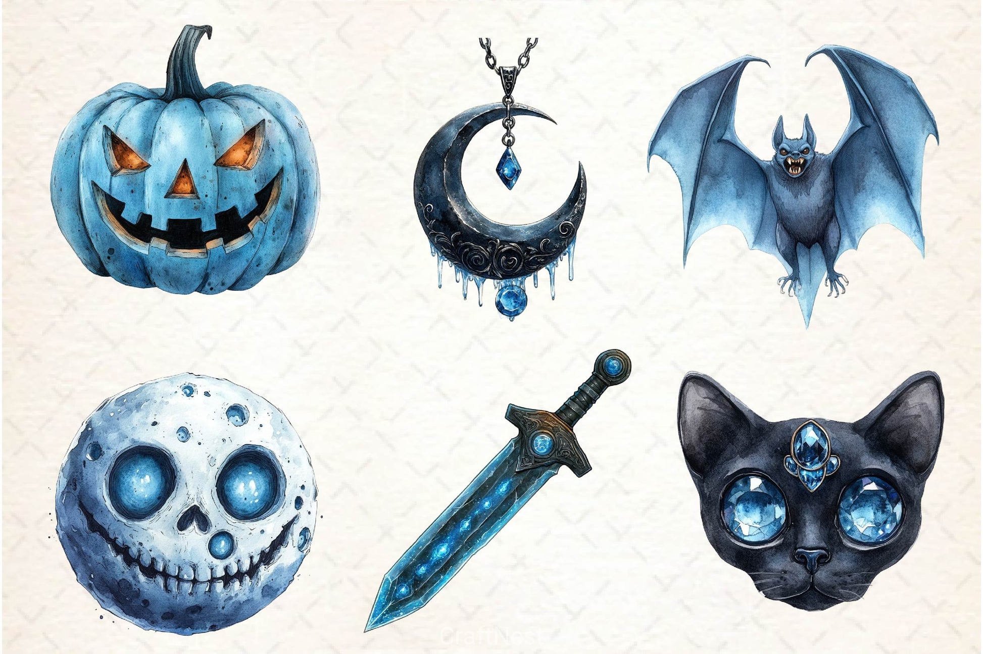 Blue Halloween Clipart Bundle 2 - CraftNest - Digital Crafting and Art