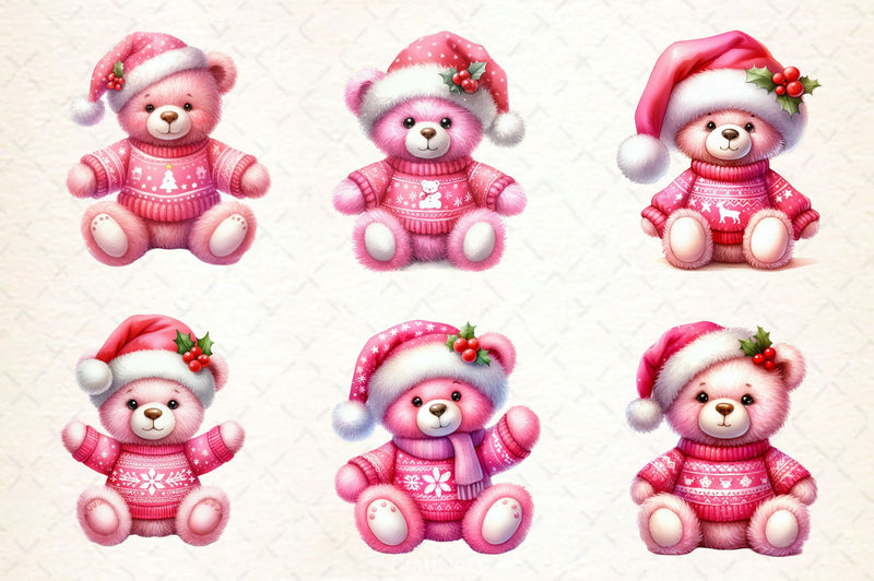 Pink Teddy Bear Christmas Clipart Bundle - CraftNest - Digital Crafting and Art