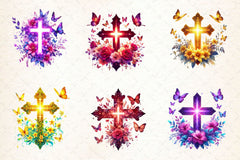 Glowing Floral Cross With Butterflies Clipart Bundle - CraftNest - Digital Crafting and Art