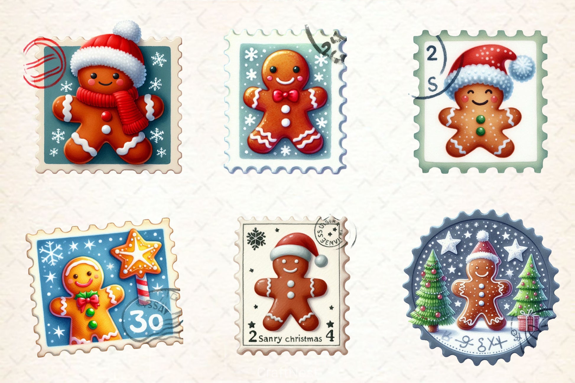 Christmas Gingerbread Postage Stamps Clipart Bundle 2 - CraftNest - Digital Crafting and Art