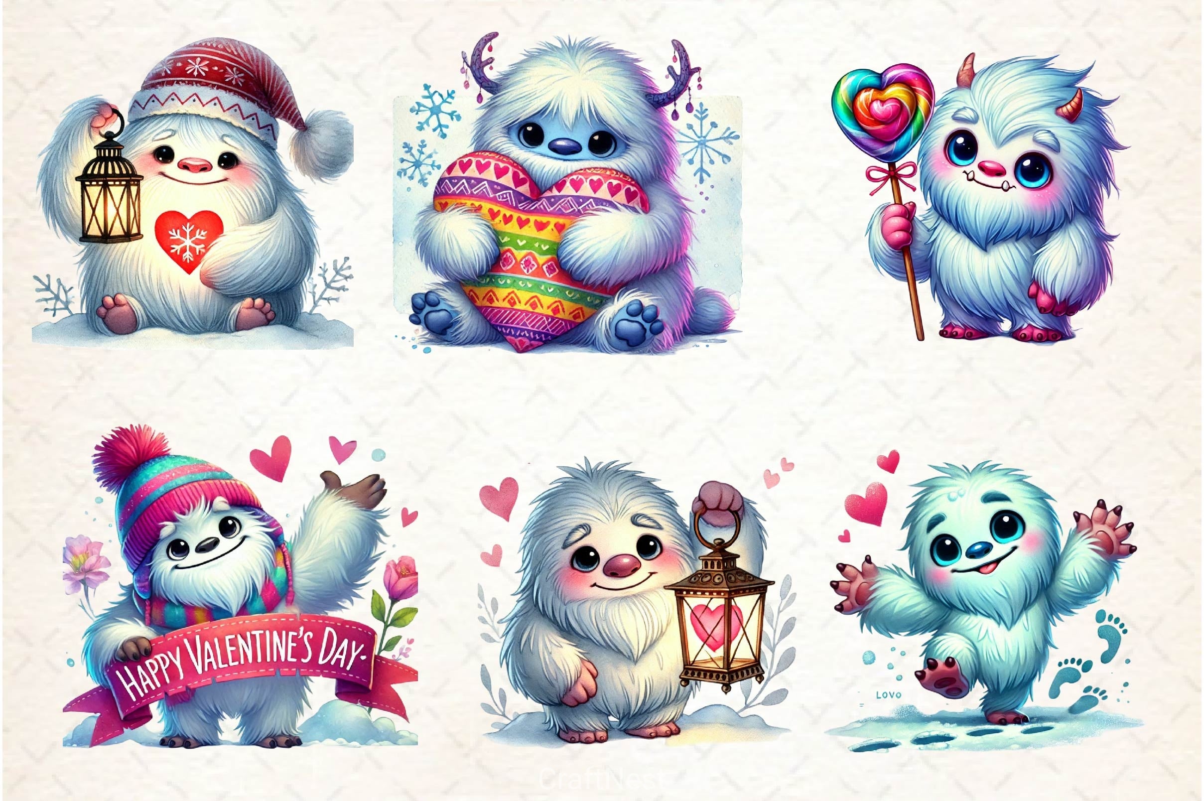 Valentine Cute Yeti Clipart Bundle 2 - CraftNest - Digital Crafting and Art
