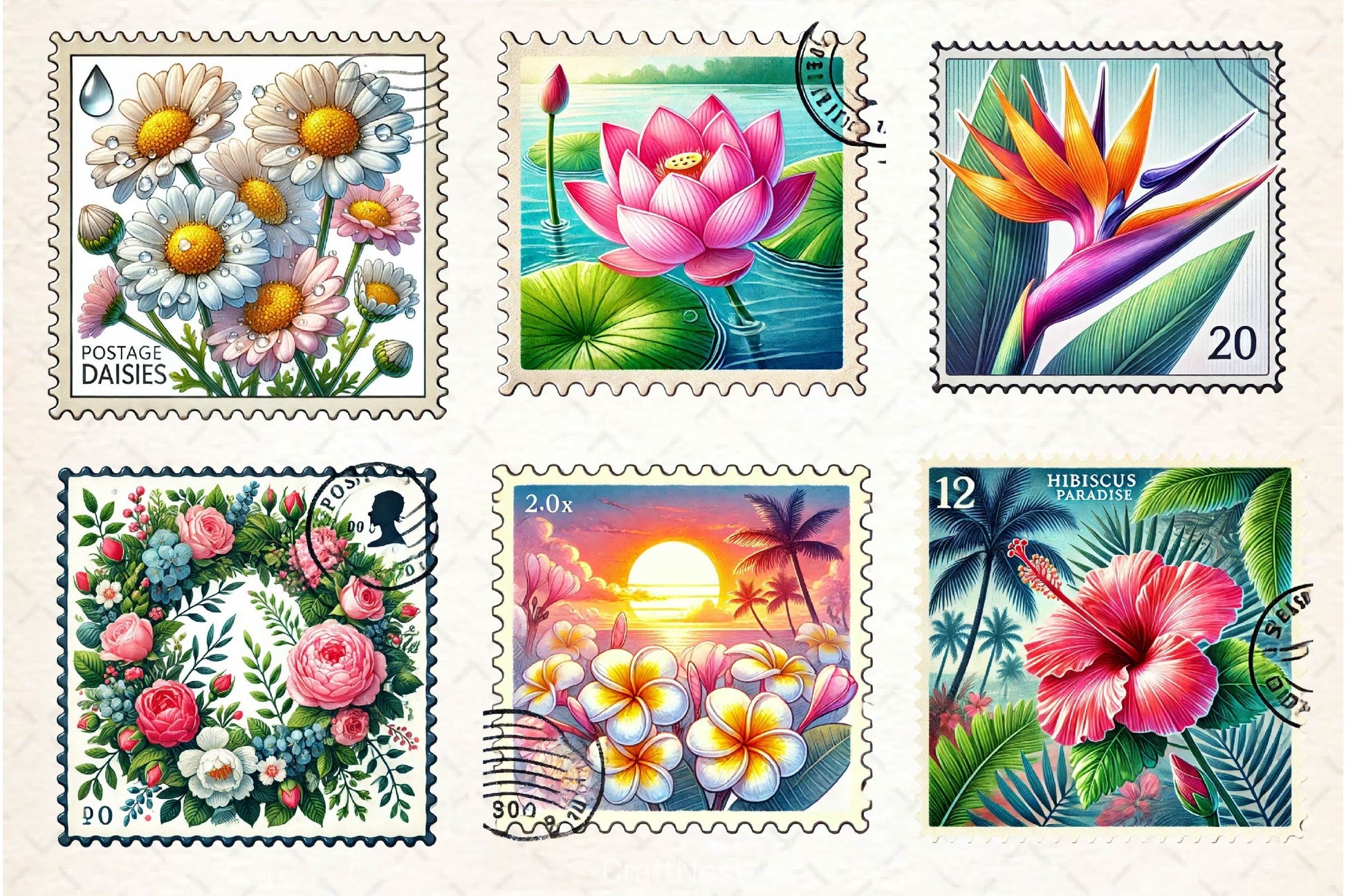 Flowers Postage Stamp Clipart Bundle - CraftNest - Digital Crafting and Art