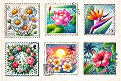 Flowers Postage Stamp Clipart Bundle - CraftNest - Digital Crafting and Art