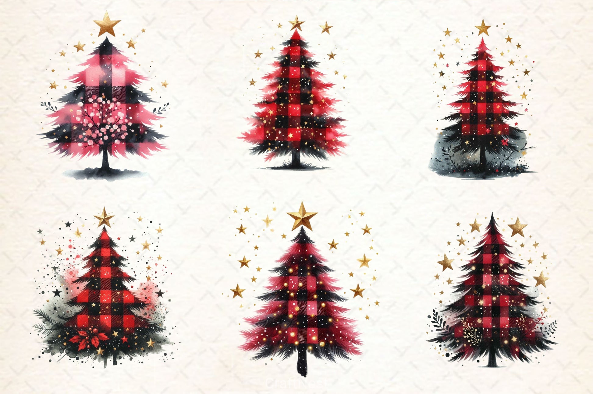 Black Red Plaid Christmas Tree Clipart Bundle - CraftNest - Digital Crafting and Art