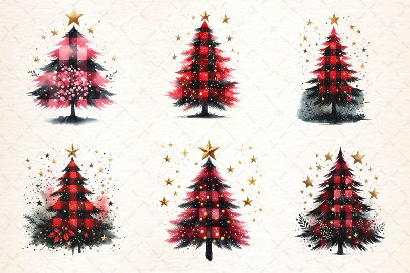 Black Red Plaid Christmas Tree Clipart Bundle - CraftNest - Digital Crafting and Art