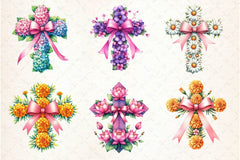 Spring Floral Cross Coquette Bow Clipart Bundle 2 - CraftNest - Digital Crafting and Art