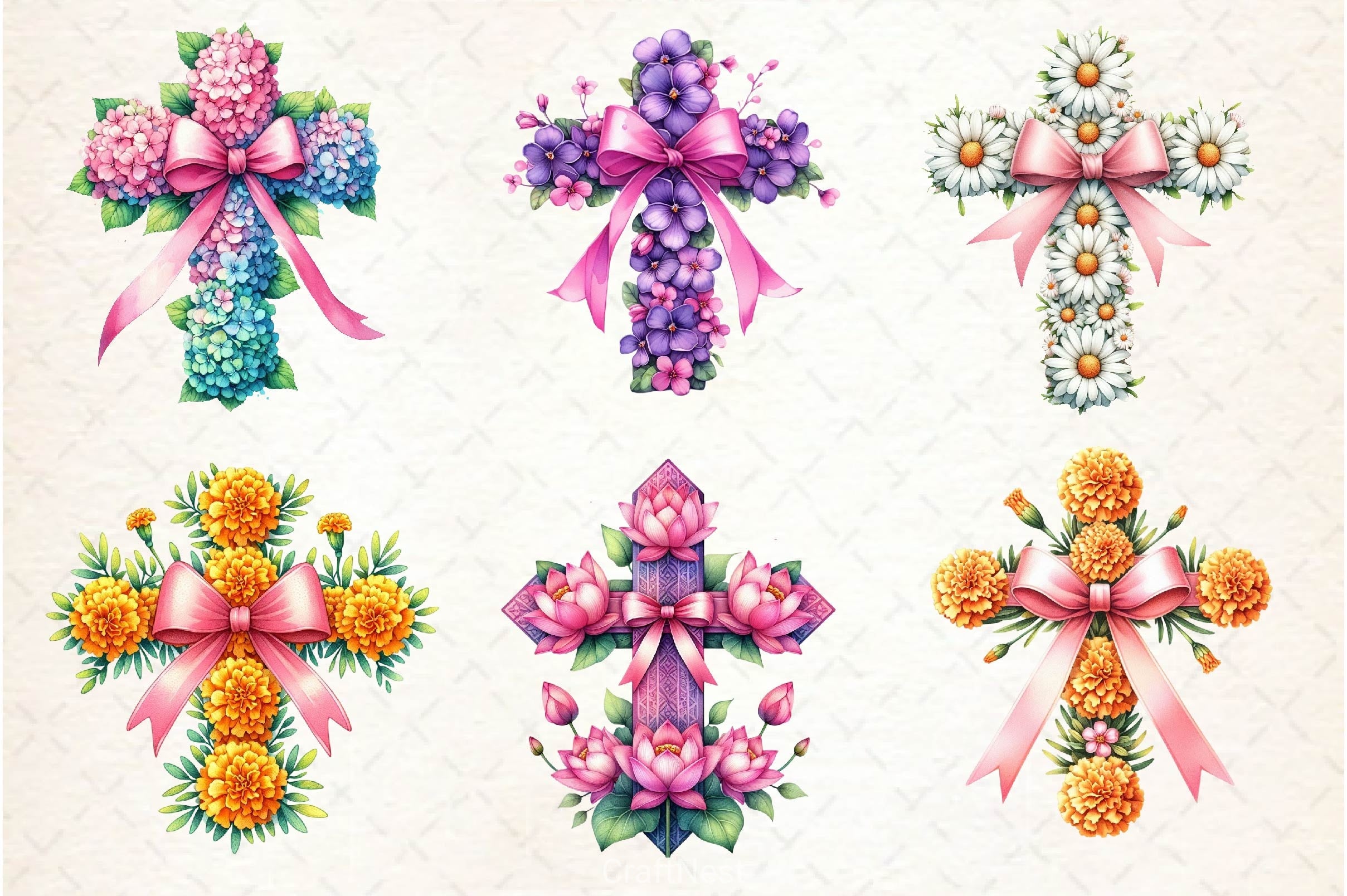 Spring Floral Cross Coquette Bow Clipart Bundle 2 - CraftNest - Digital Crafting and Art