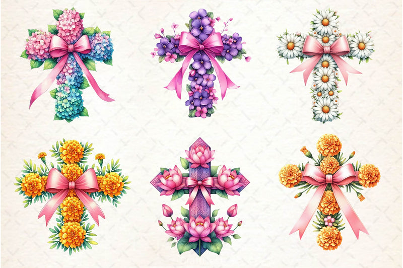Spring Floral Cross Coquette Bow Clipart Bundle 2 - CraftNest - Digital Crafting and Art