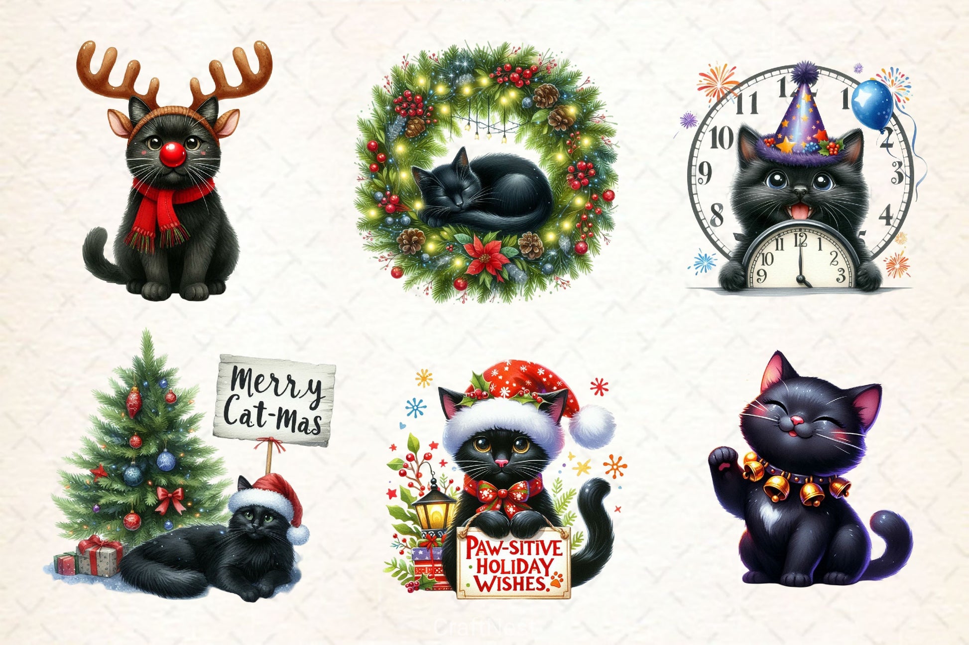 Funny Christmas Black Cat Clipart Bundle 4 - CraftNest - Digital Crafting and Art