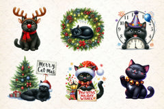 Funny Christmas Black Cat Clipart Bundle 4 - CraftNest - Digital Crafting and Art