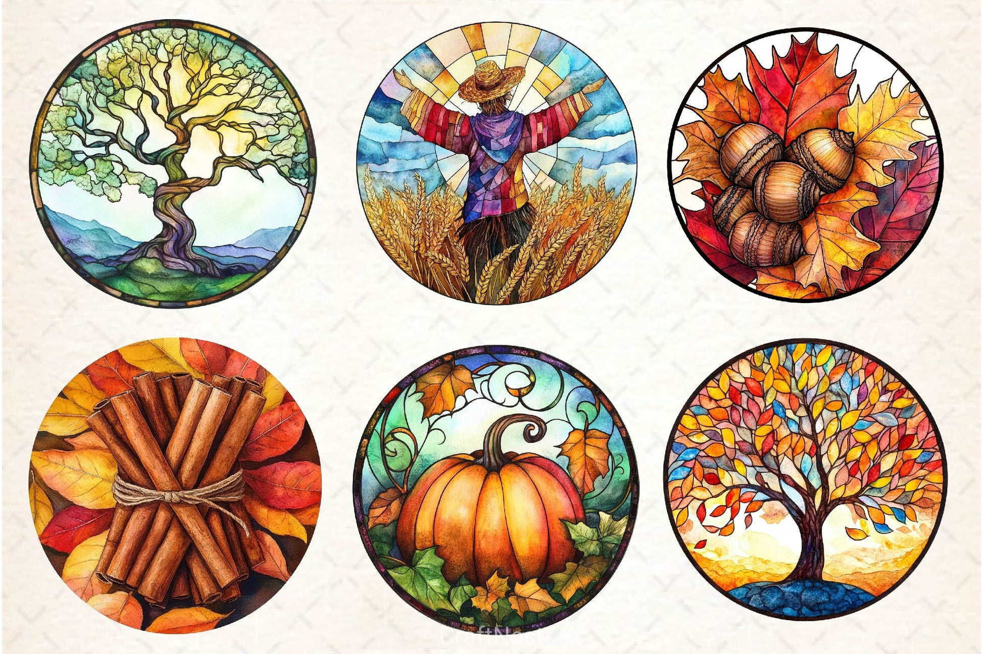 Round Stained Glass Autumn Clipart Bundle - CraftNest - Digital Crafting and Art