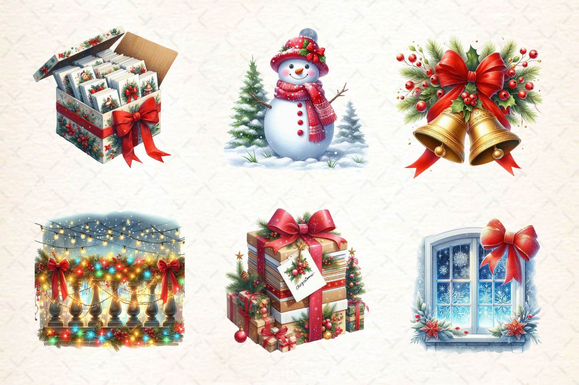 Christmas With Red Bow Clipart Bundle - CraftNest - Digital Crafting and Art