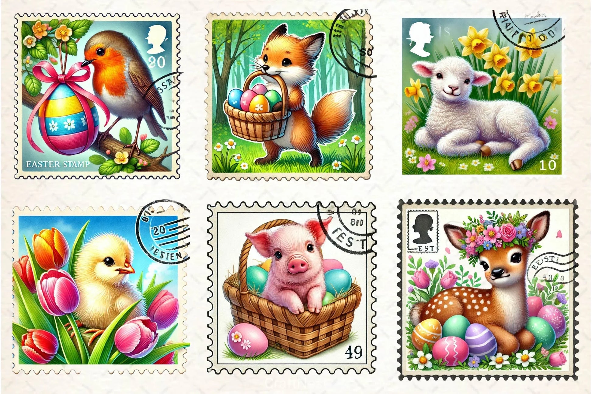 Easter Animals Postage Stamp Clipart Bundle 2 - CraftNest - Digital Crafting and Art