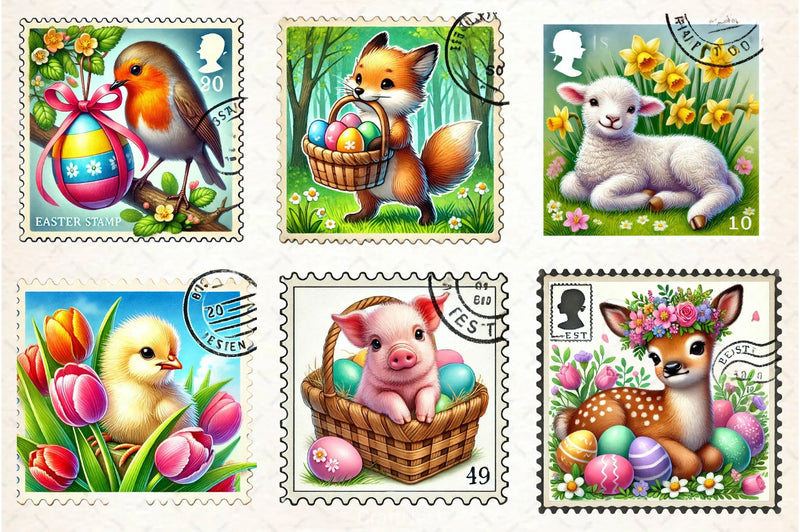Easter Animals Postage Stamp Clipart Bundle 2 - CraftNest - Digital Crafting and Art