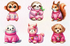 Pink Animals Christmas Clipart Bundle - CraftNest - Digital Crafting and Art