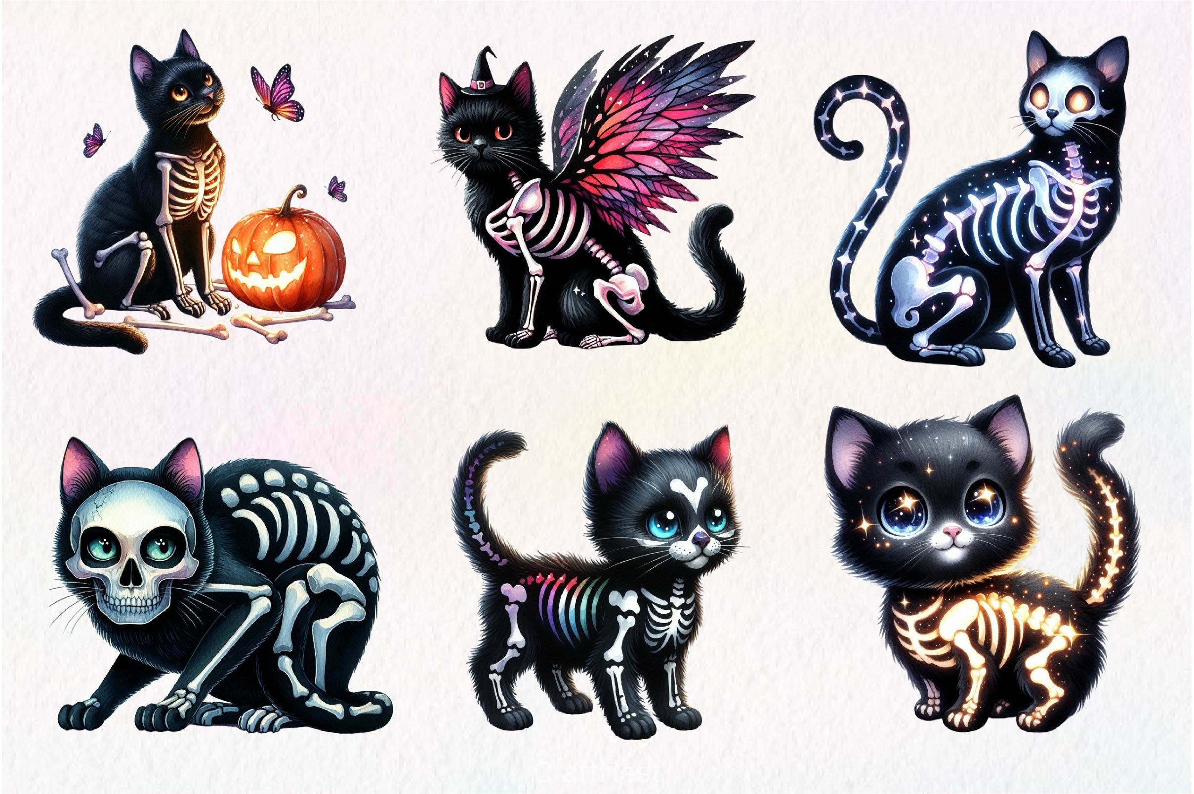 Skeleton Black Cat Clipart Bundle - CraftNest - Digital Crafting and Art