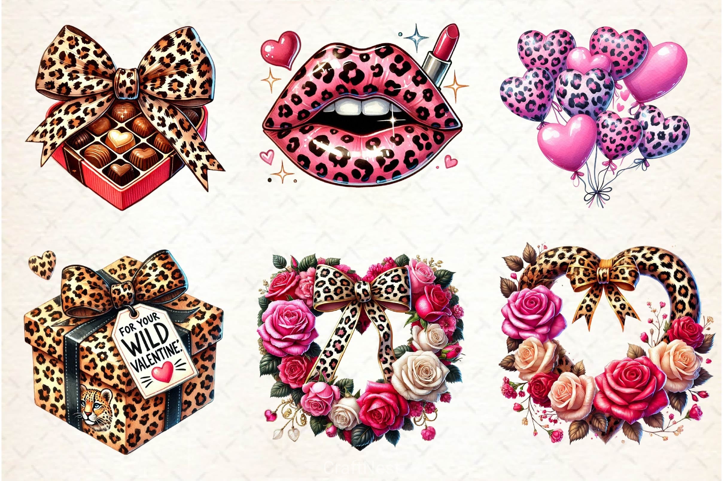 Valentine Love Leopard Clipart Bundle - CraftNest - Digital Crafting and Art