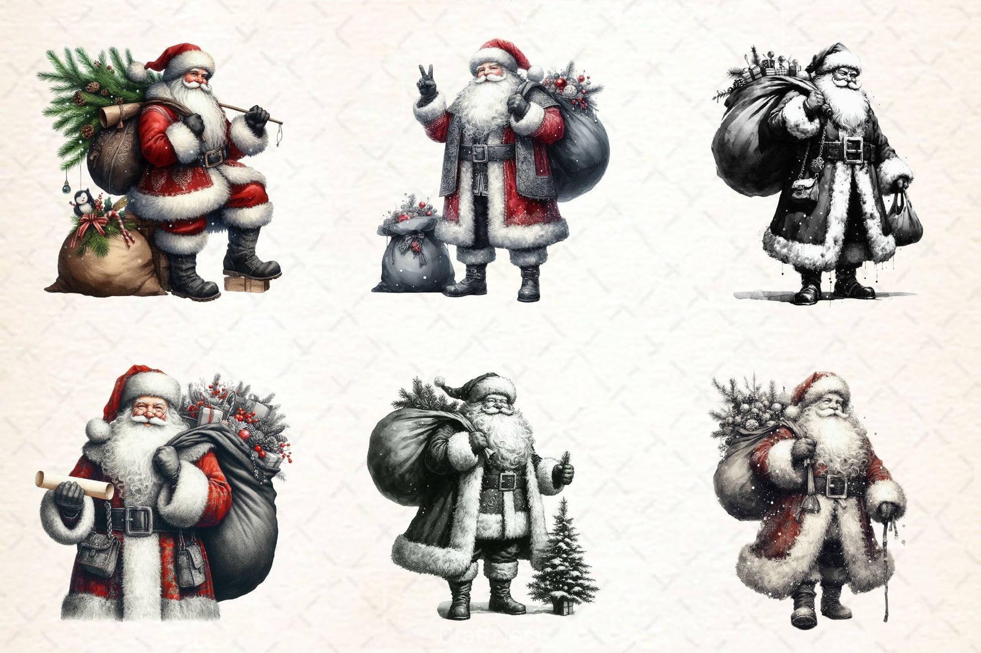 Black And White Santa Clipart Bundle 2 - CraftNest - Digital Crafting and Art