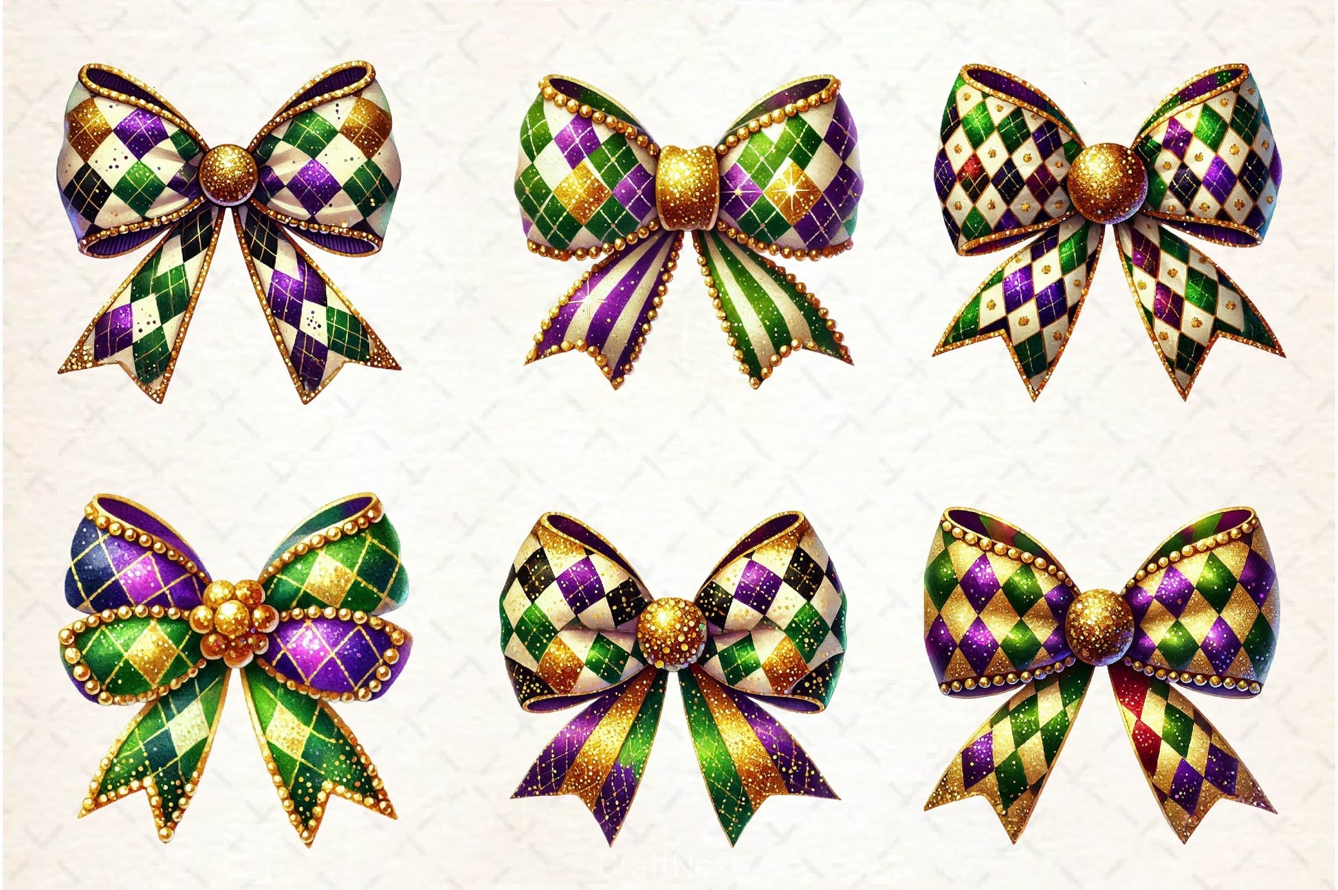 Mardi Gras Coquette Bow Clipart Bundle 2 - CraftNest - Digital Crafting and Art