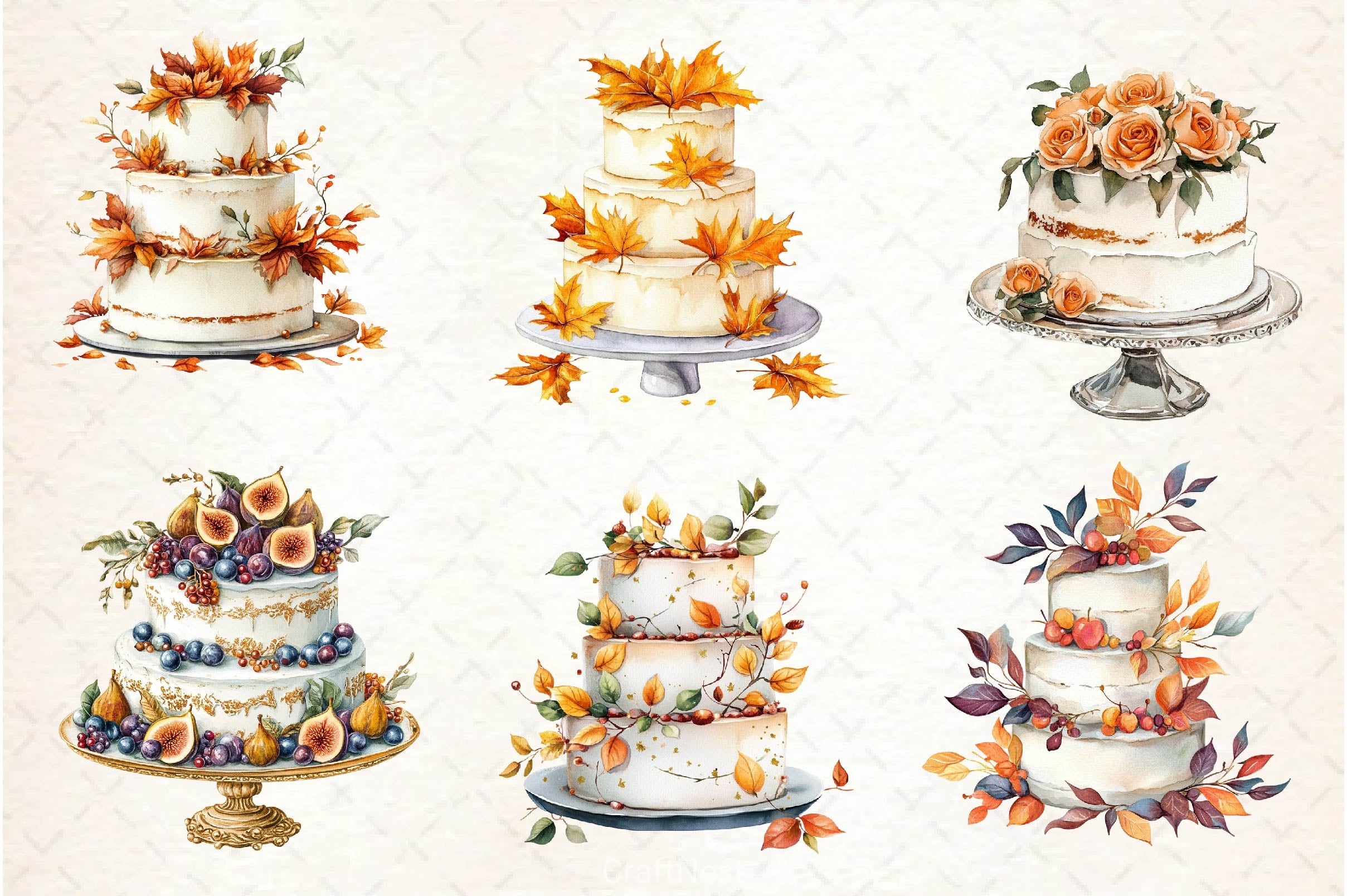 Autumn Wedding Cake Clipart Bundle - CraftNest - Digital Crafting and Art