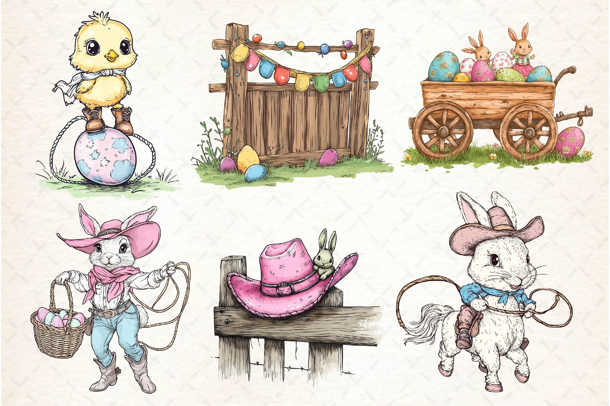 Vintage Pink Easter Western Clipart Bundle 2 - CraftNest - Digital Crafting and Art