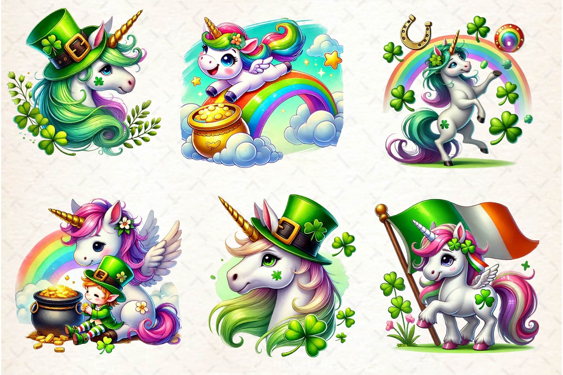 St Patricks Day Cute Unicorn Clipart Bundle 4 - CraftNest - Digital Crafting and Art